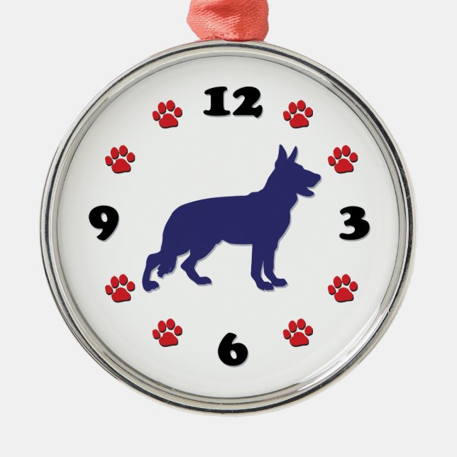 German Shepherd Clock Metal Tree Decoration (Front)