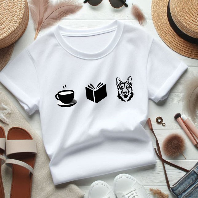 German Shepherd Coffee Book gift for doglover  T-Shirt (german shepherd, book, coffee, all i need for life)