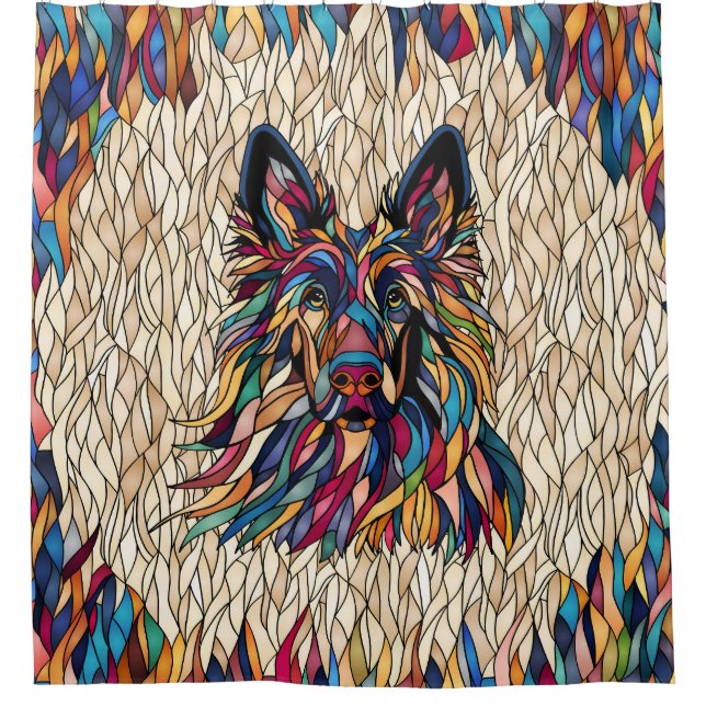 German Shepherd - Colourful Mosaic Art Shower Curtain (Front)