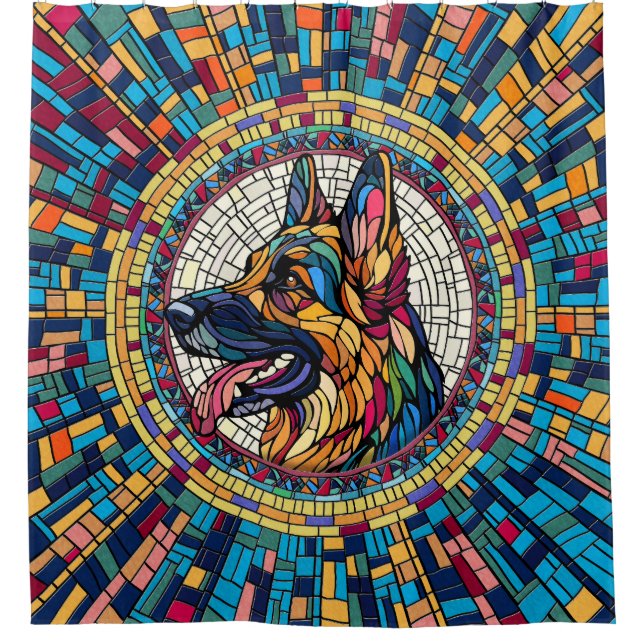 German Shepherd - Colourful Mosaic Art Shower Curtain (Front)