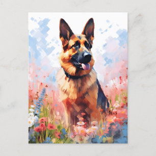 German Shepherd colourful watercolor artwork Postcard