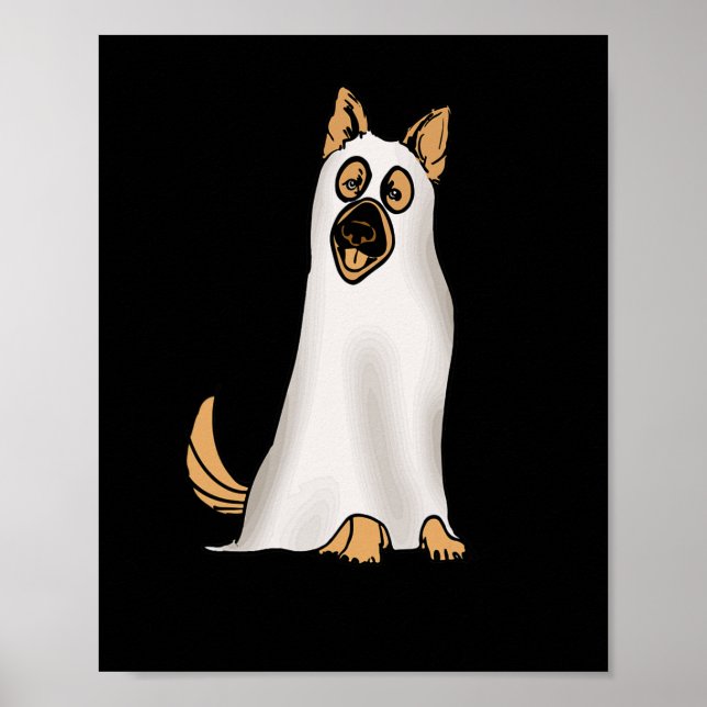 German Shepherd Cute Dog Wearing Ghost Funny Hallo Poster (Front)