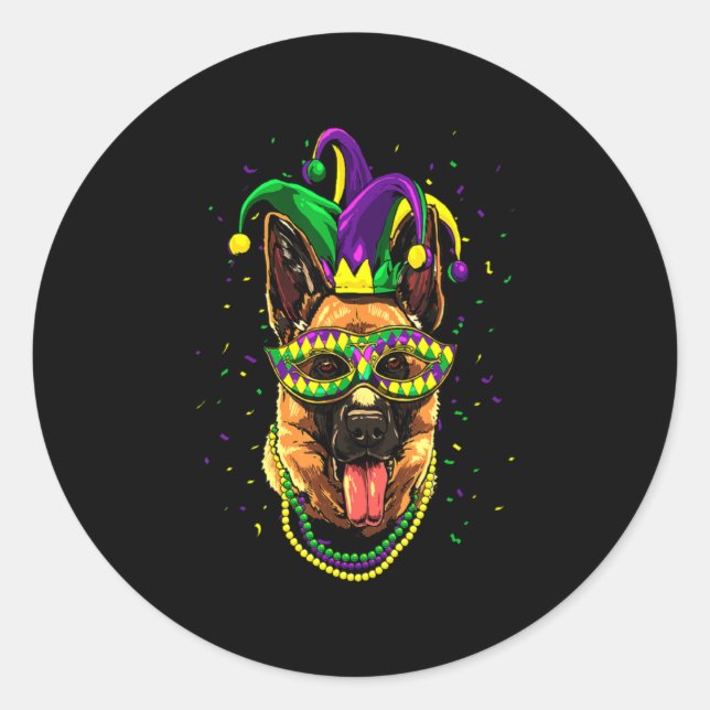 German Shepherd Cute Mardi Gras Carnival Classic Round Sticker (Front)