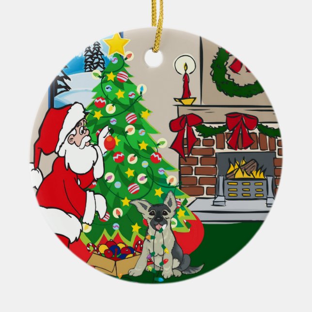 German Shepherd Deck The Halls Ceramic Tree Decoration (Front)