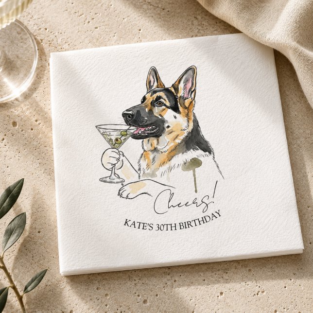 German Shepherd Dirty Martini Cocktail Napkin (German Shepherd Dirty Martini Cocktail Napkins)