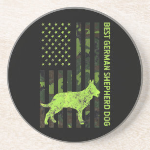 German Shepherd Distressed Usa Flag Camouflage Coaster