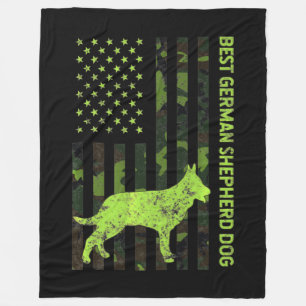 German Shepherd Distressed Usa Flag Camouflage Fleece Blanket