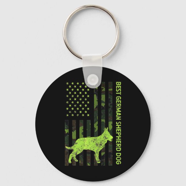 German Shepherd Distressed Usa Flag Camouflage Key Ring (Front)