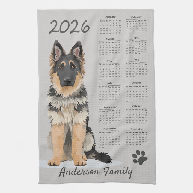 German Shepherd Dog 2026 Tea Towel Calendar (Vertical)