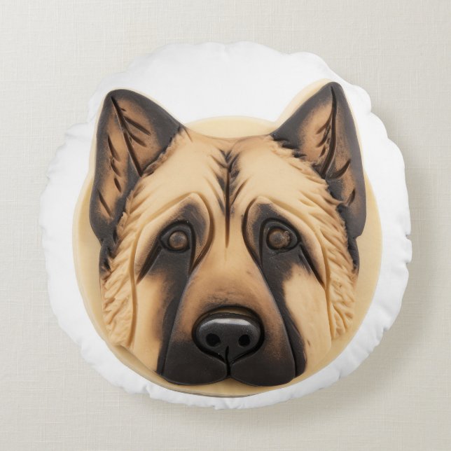 German Shepherd Dog 3D Inspired Round Cushion (Front)