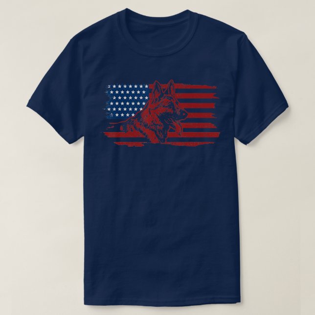 German Shepherd Dog American Flag Patriotic K-9 Un T-Shirt (Design Front)