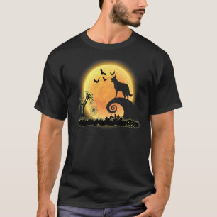 German Shepherd Dog And Moon Halloween Costume T-Shirt