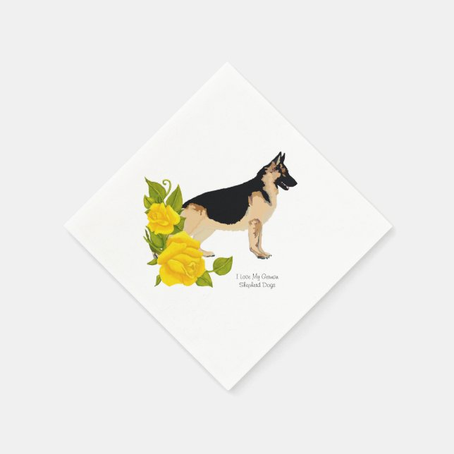 German Shepherd Dog and Yellow Roses Napkin (Corner)