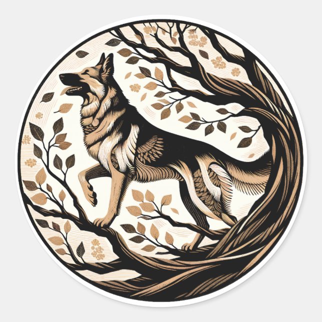German Shepherd Dog Art flora german shepherds dog Classic Round Sticker (Front)