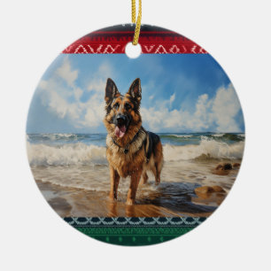 German Shepherd dog at the beach Ceramic Tree Decoration