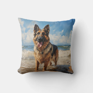 German Shepherd dog at the beach Cushion