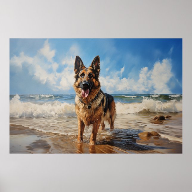 German Shepherd dog at the beach Poster (Front)