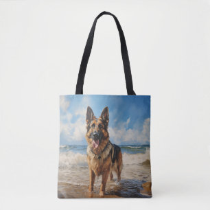 German Shepherd dog at the beach Tote Bag