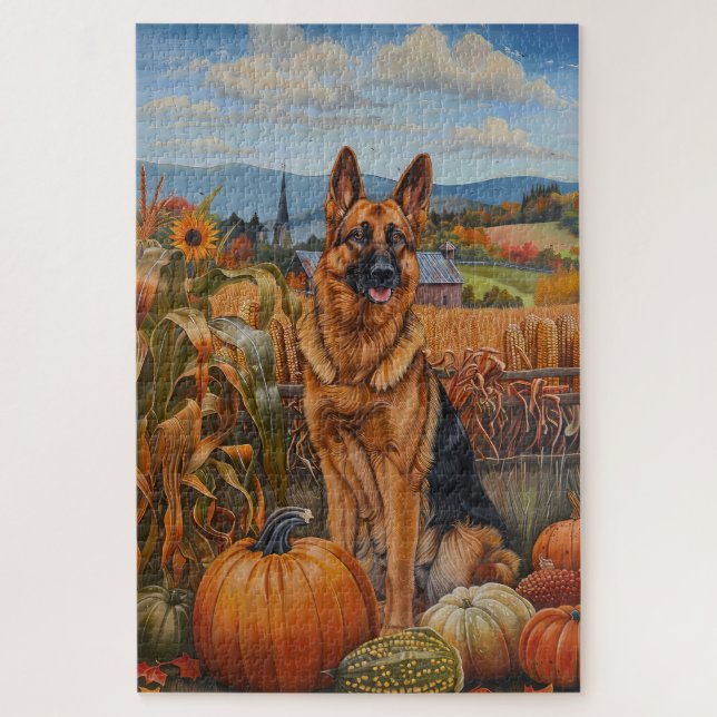 German Shepherd Dog Autumn Harvest Thanksgiving Jigsaw Puzzle (Vertical)
