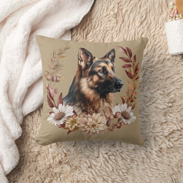German Shepherd Dog Autumn Wreath Cushion (Blanket)