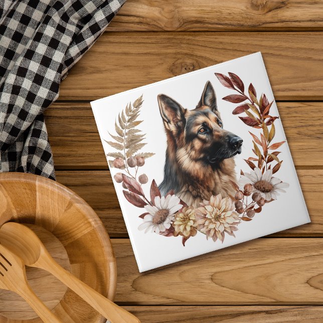 German Shepherd Dog Autumn Wreath Tile (Creator Uploaded)