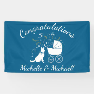 German Shepherd Dog Baby Shower Blue Boy Banner