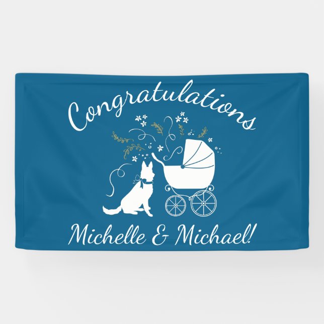 German Shepherd Dog Baby Shower Blue Boy Banner (Horizontal)