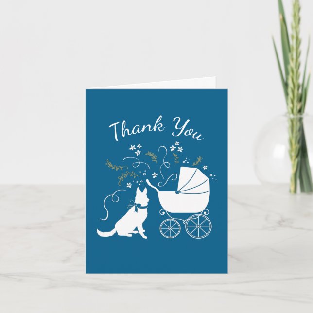 German Shepherd Dog Baby Shower Blue Boy Thank You Card (Front)