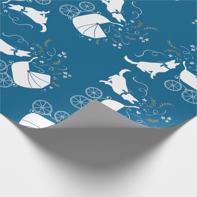 German Shepherd Dog Baby Shower Blue Boy Wrapping Paper (Corner)