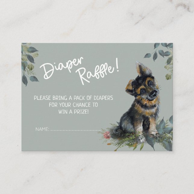German Shepherd Dog Baby Shower Diaper Raffle Enclosure Card (Front)