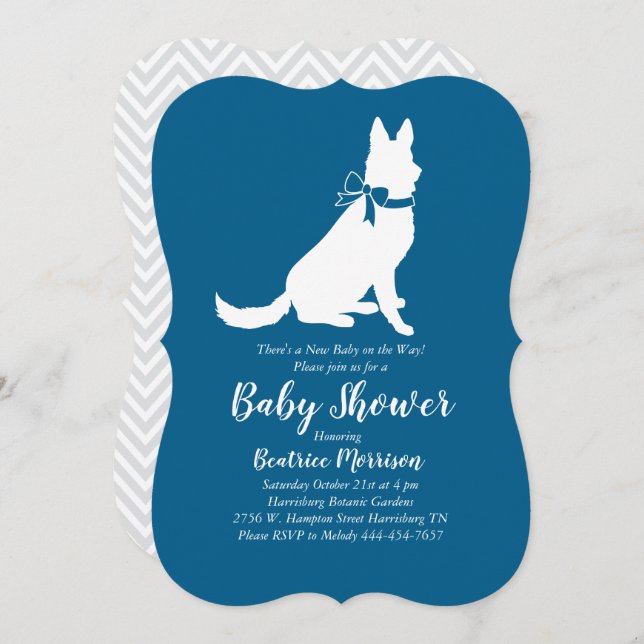 German Shepherd Dog Baby Shower French Blue Boy Invitation (Front/Back)