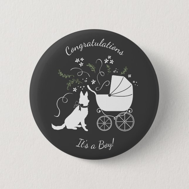 German Shepherd Dog Baby Shower Genderless 6 Cm Round Badge (Front)