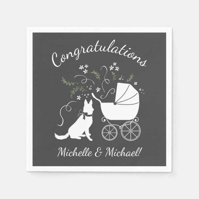 German Shepherd Dog Baby Shower Genderless Napkin (Front)