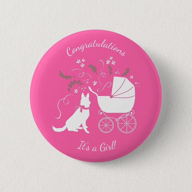 German Shepherd Dog Baby Shower Pink Girl 6 Cm Round Badge (Front)