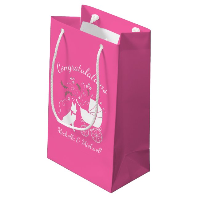 German Shepherd Dog Baby Shower Pink Girl Small Gift Bag (Back Angled)