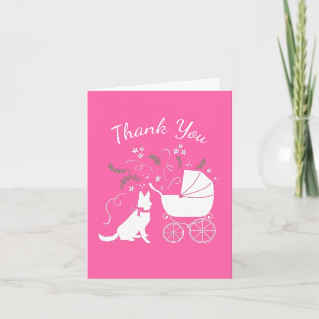 German Shepherd Dog Baby Shower Pink Girl Thank You Card (Front)