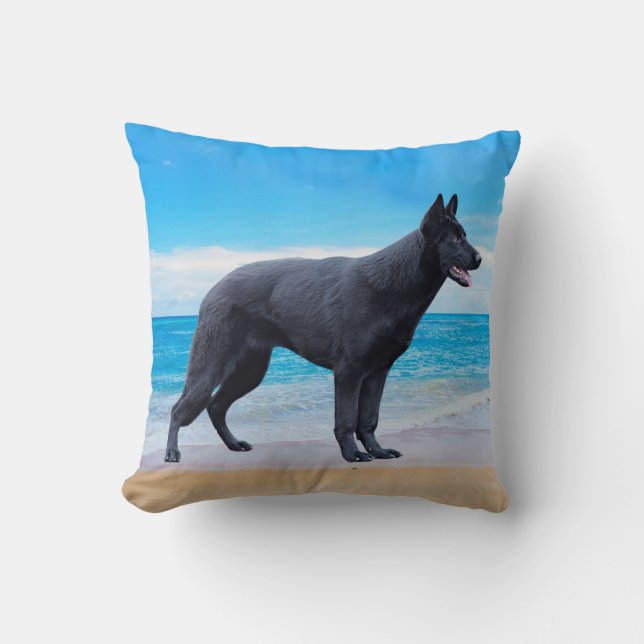German Shepherd Dog Beach Portrait Cushion (Front)