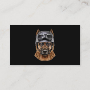 German Shepherd Dog, Biker In Motorcycle Helmet Business Card