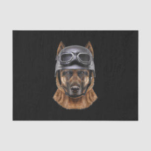 German Shepherd Dog, Biker In Motorcycle Helmet Tissue Paper