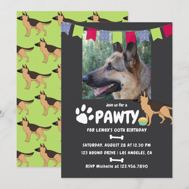 German Shepherd Dog Birthday photo invitation (Front/Back)