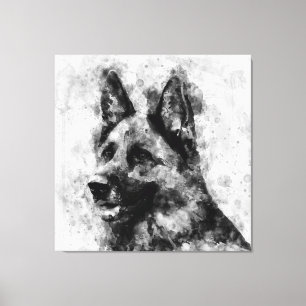 German Shepherd Dog Black and White Watercolor Canvas Print