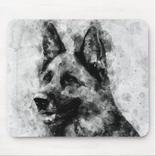 German Shepherd Dog Black and White Watercolor Mouse Mat