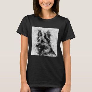 German Shepherd Dog Black and White Watercolor  T-Shirt