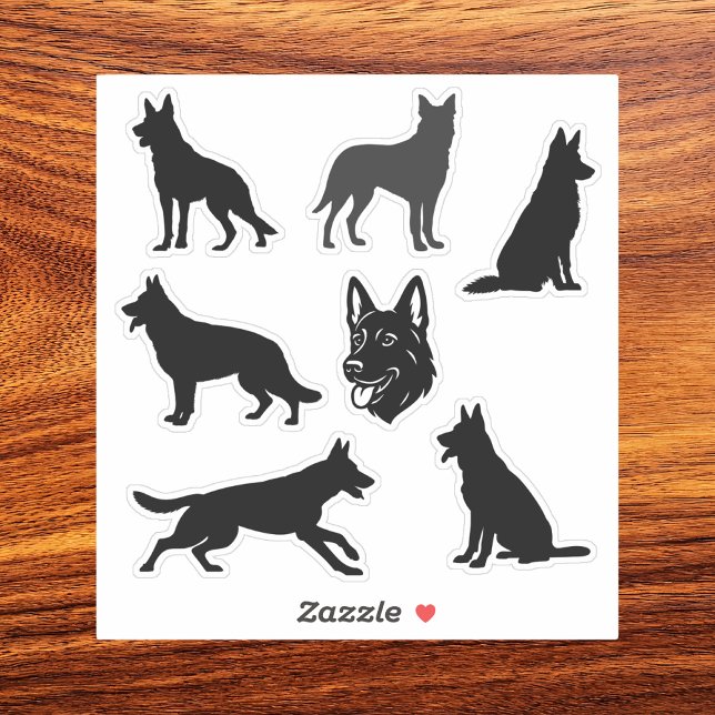 German Shepherd Dog Black Silhouettes Set (german shepherd silhouette sheet)