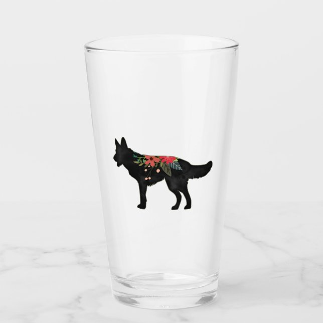 German Shepherd Dog Breed Bohemian Floral Glass (Front)