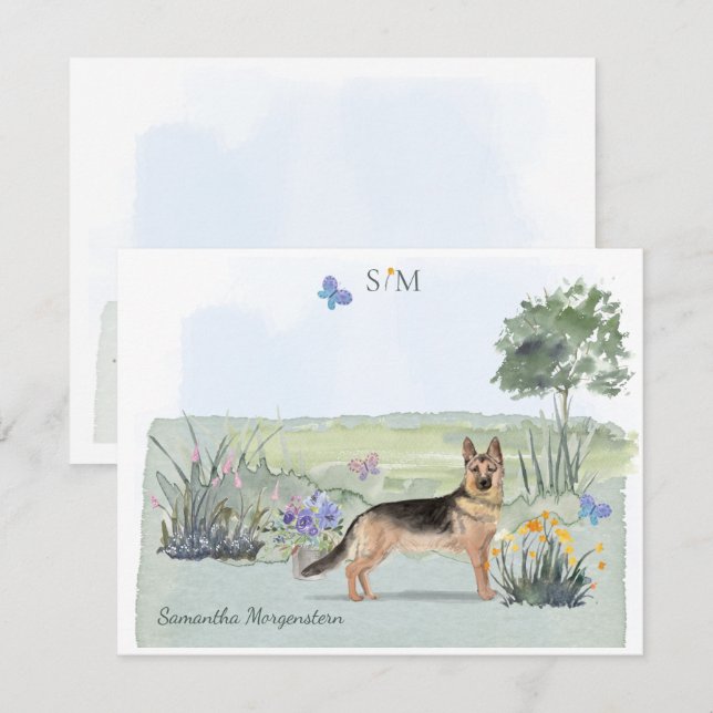 German Shepherd Dog Butterfly Monogram Name    Card (Front/Back)