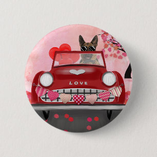 German Shepherd Dog Car with Hearts Valentine's  6 Cm Round Badge