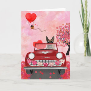 German Shepherd Dog Car with Hearts Valentine's Card