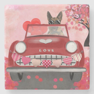 German Shepherd Dog Car with Hearts Valentine's  Stone Coaster