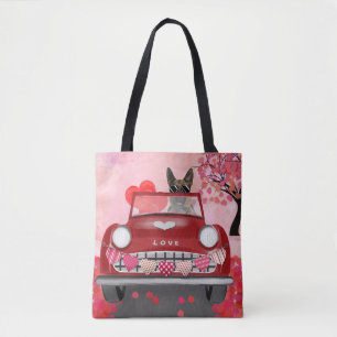 German Shepherd Dog Car with Hearts Valentine's  Tote Bag
